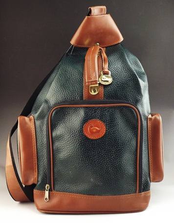 Vintage Dooney & Bourke Green and Saddle Leather Backpack