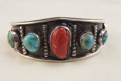 Vintage Silver and Turquoise Bangle Bracelet