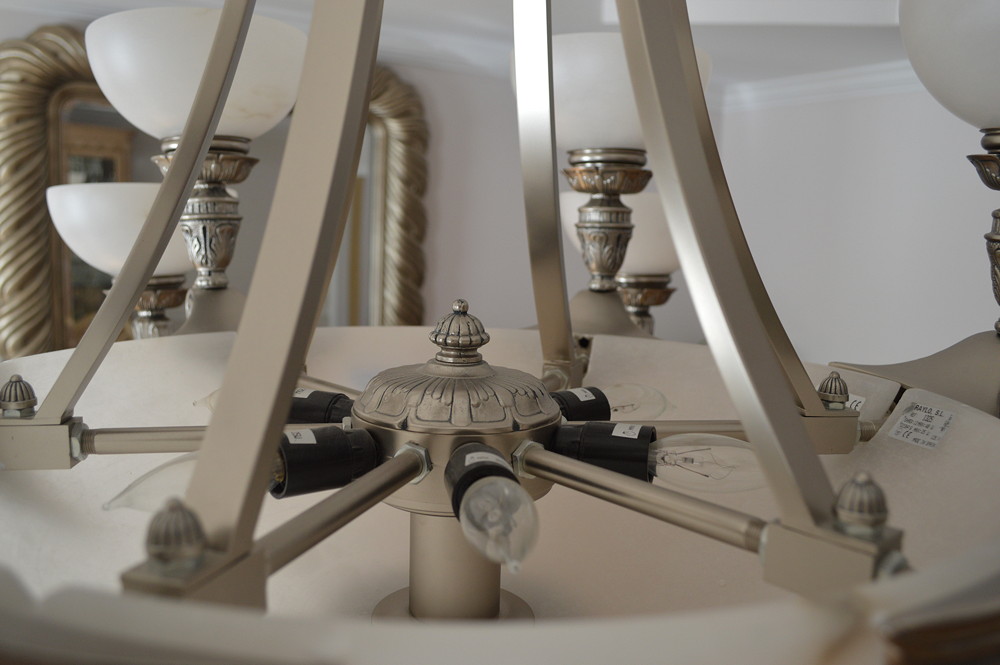 Alabaster and Pewter Chandelier