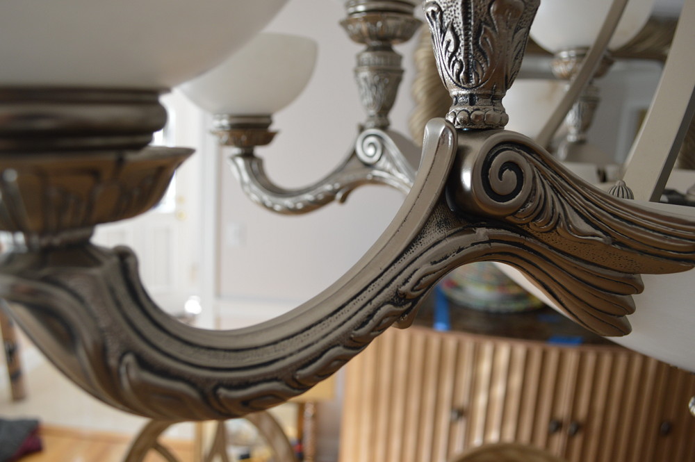 Alabaster and Pewter Chandelier