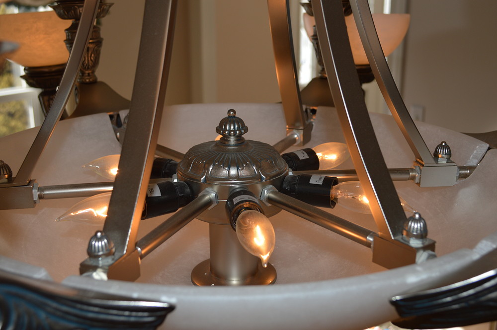 Alabaster and Pewter Chandelier