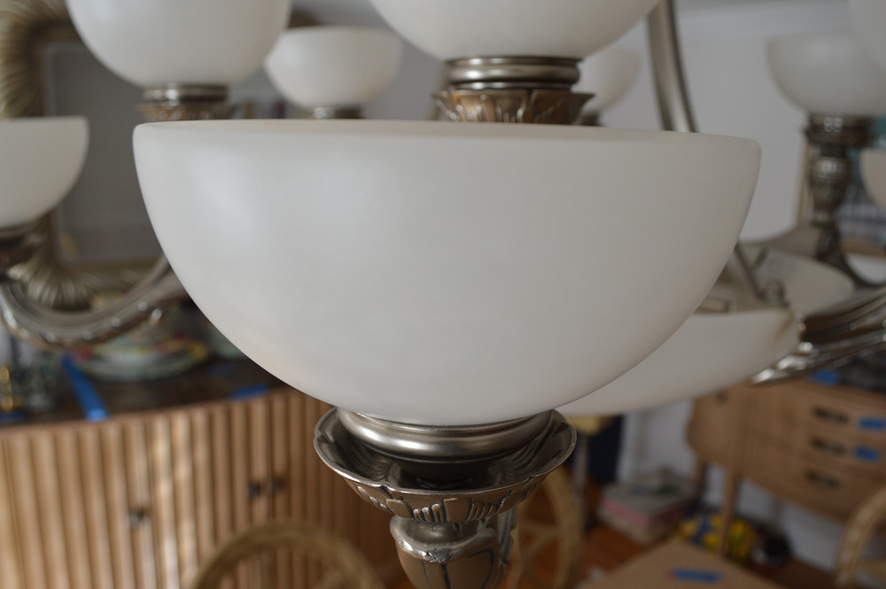 Alabaster and Pewter Chandelier