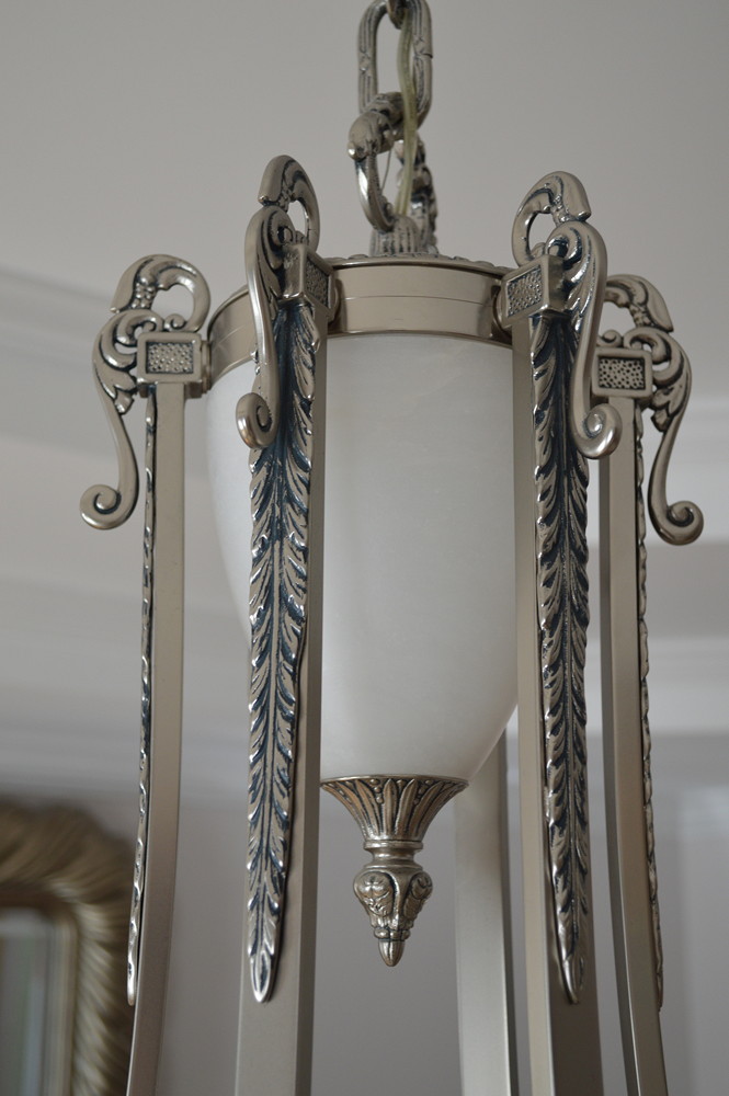 Alabaster and Pewter Chandelier