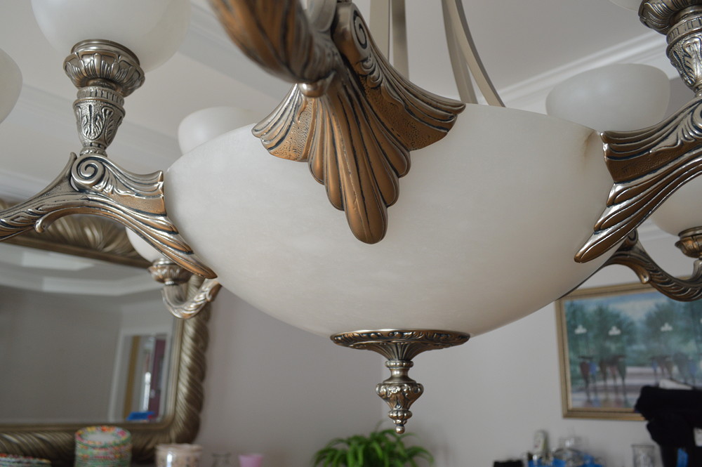 Alabaster and Pewter Chandelier