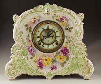 Circa 1905 Ansonia Clock Co Royal Bonn Porcelain mantle Clock