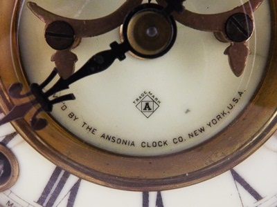 Circa 1905 Ansonia Clock Co Royal Bonn Porcelain mantle Clock