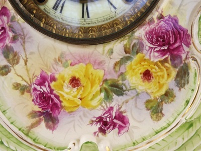Circa 1905 Ansonia Clock Co Royal Bonn Porcelain mantle Clock