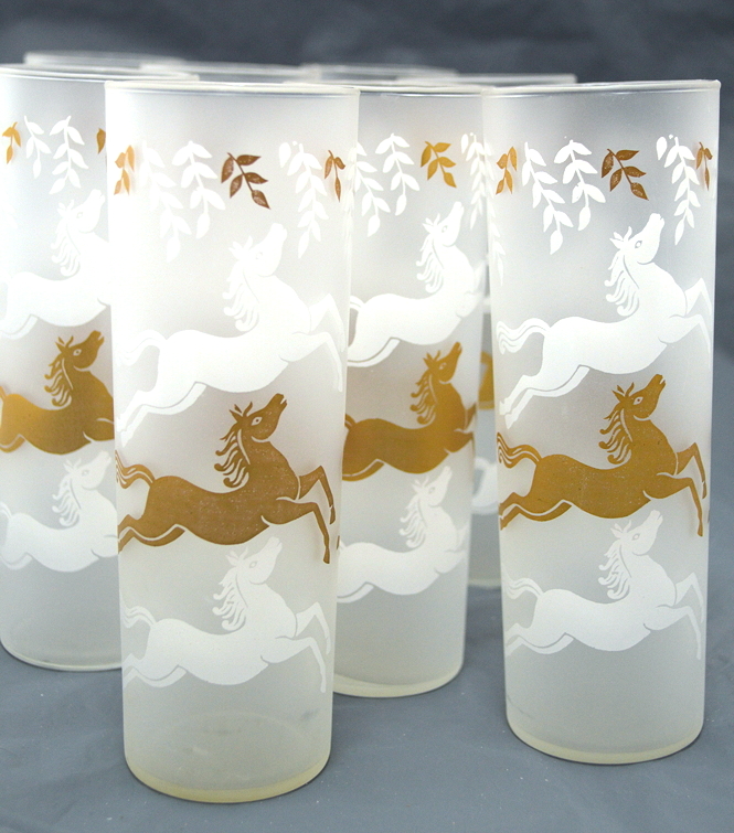 Eight Frosted Tall Glasses