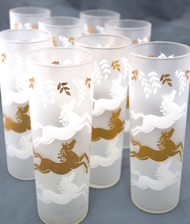 Eight Frosted Tall Glasses