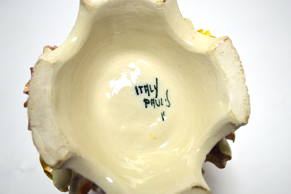 Italian Ceramic Vase and Flat Vase with Colored Eggs