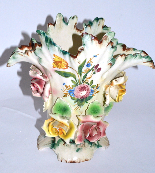 Italian Ceramic Vase and Flat Vase with Colored Eggs