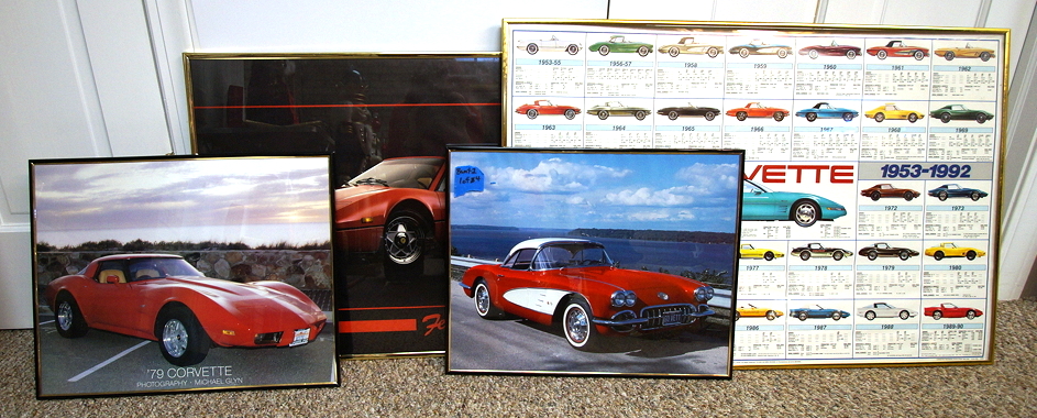Four Framed Automotive Posters