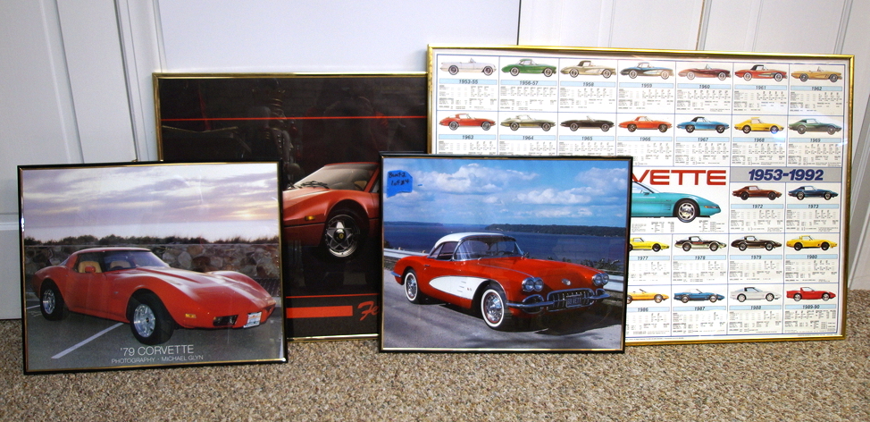Four Framed Automotive Posters