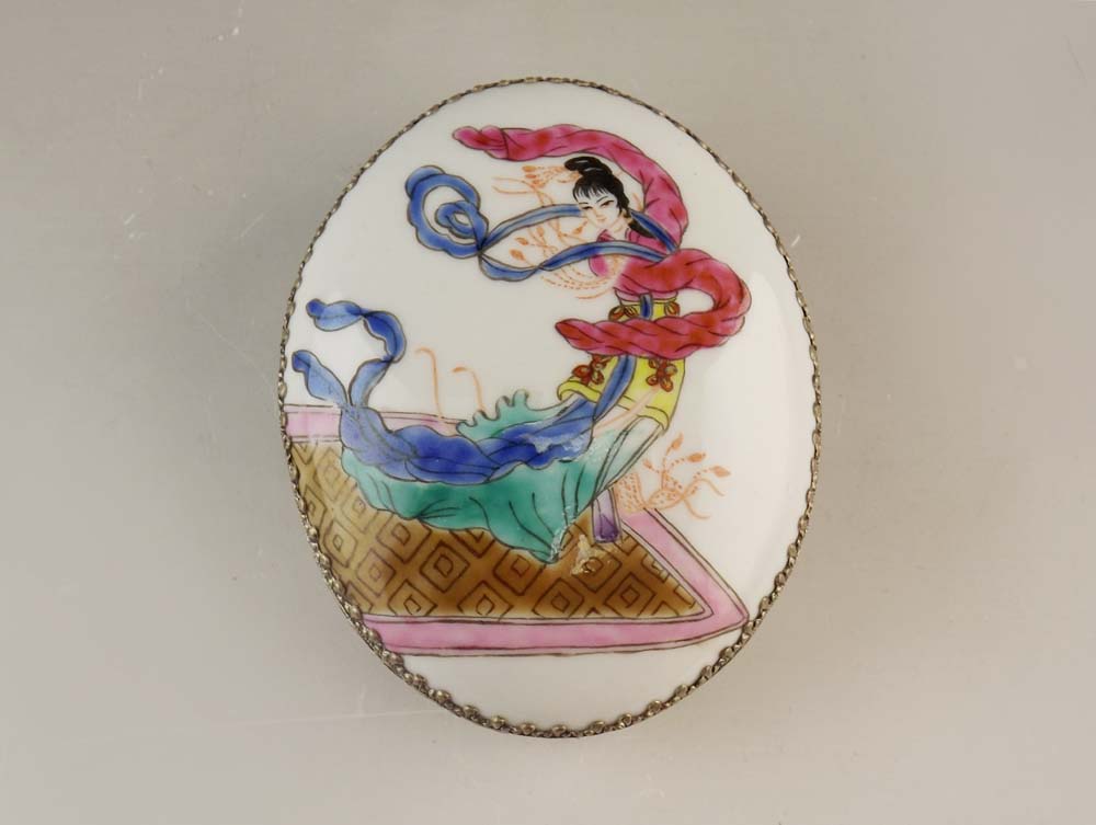 Asian Porcelain and Metal Trinket Box