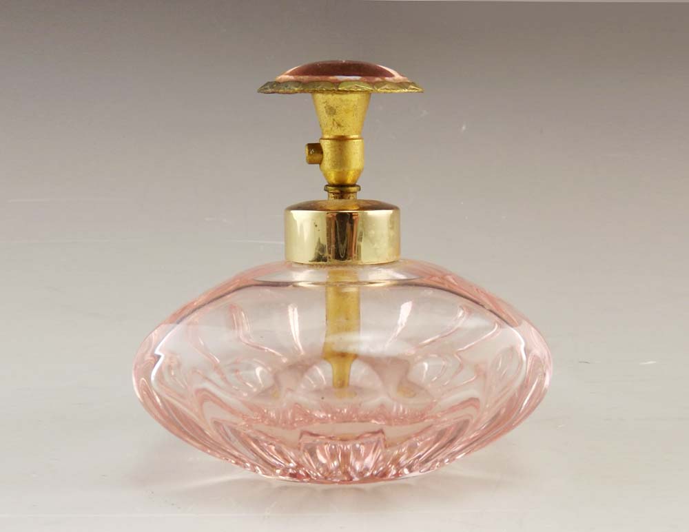 West German Pink Glass Perfume Bottle with Glass Top