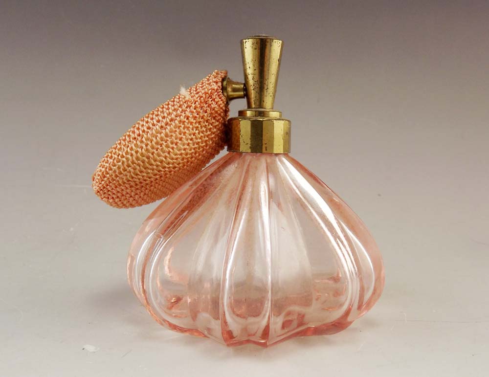 Art Deco Pink Depression Perfume Bottle with Atomizer