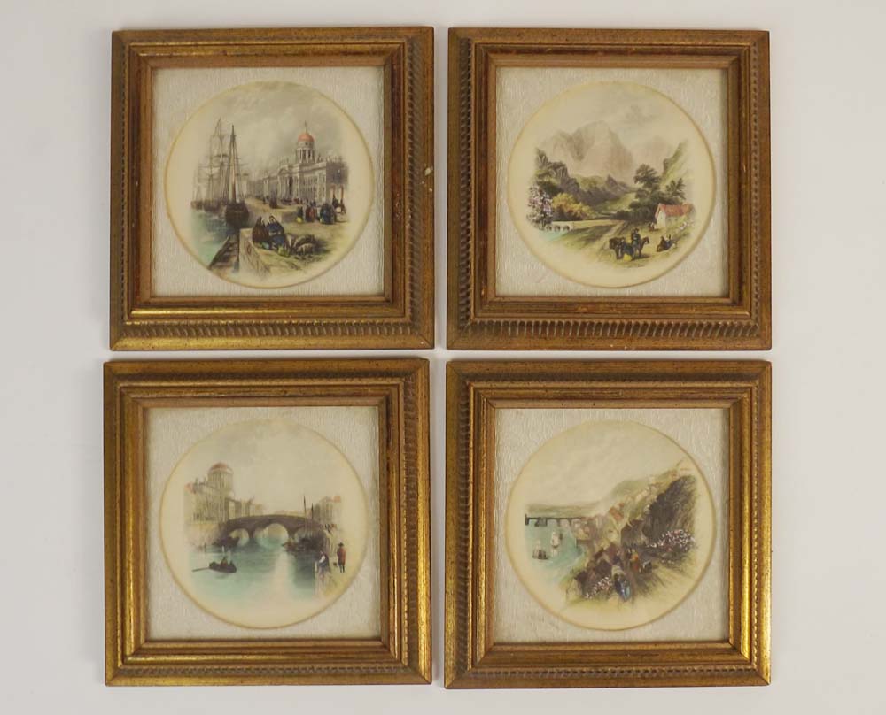 Four Vintage Sungott Hand Tinted European Engravings