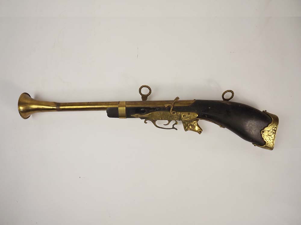 Boar Head Brass and Wood Decorative Gun