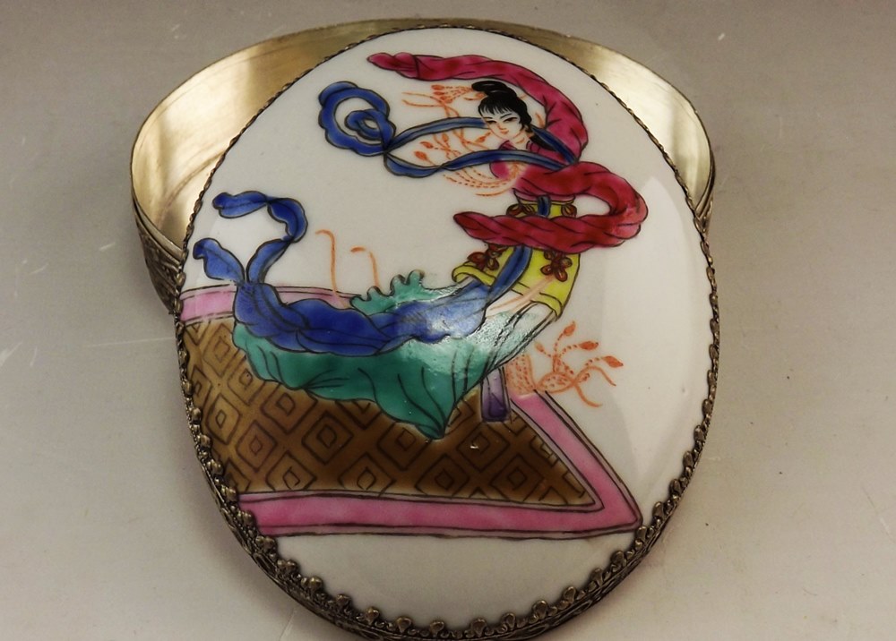 Asian Porcelain and Metal Trinket Box