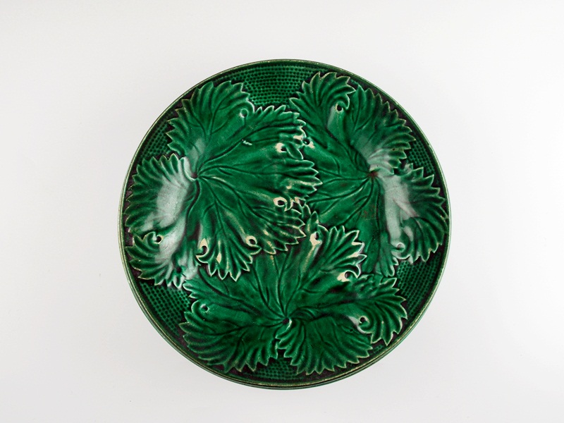 Antique Majolica green cabbage leaf plates