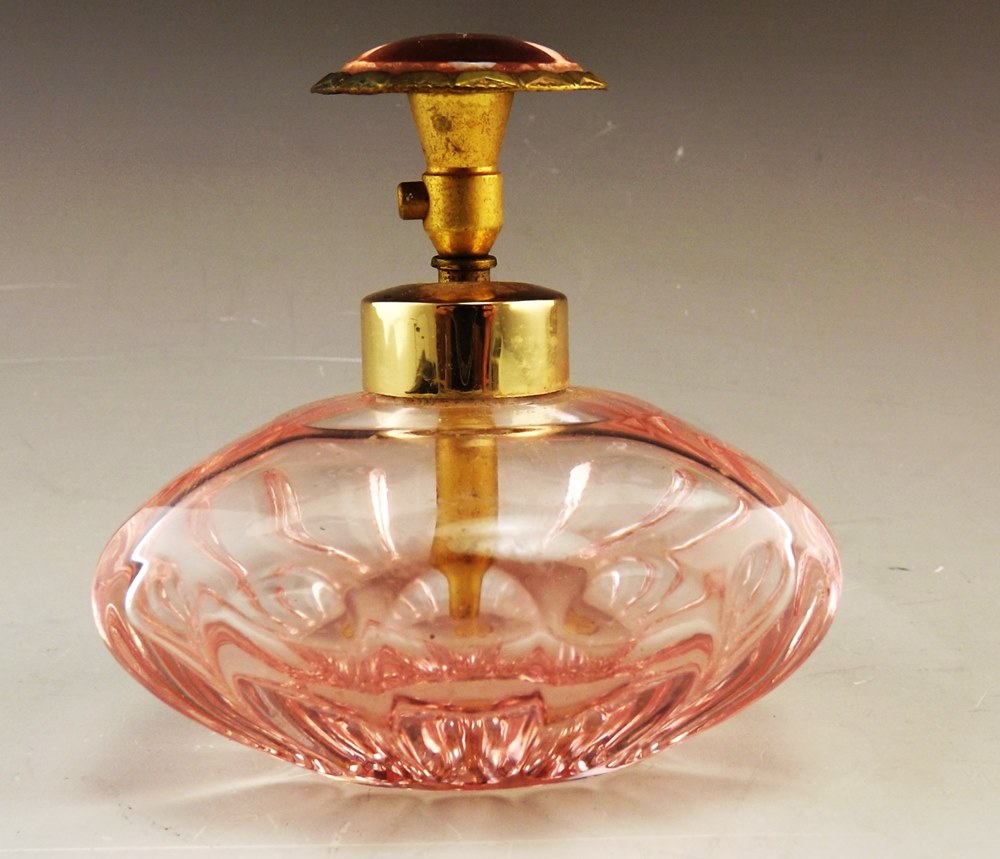 West German Pink Glass Perfume Bottle with Glass Top