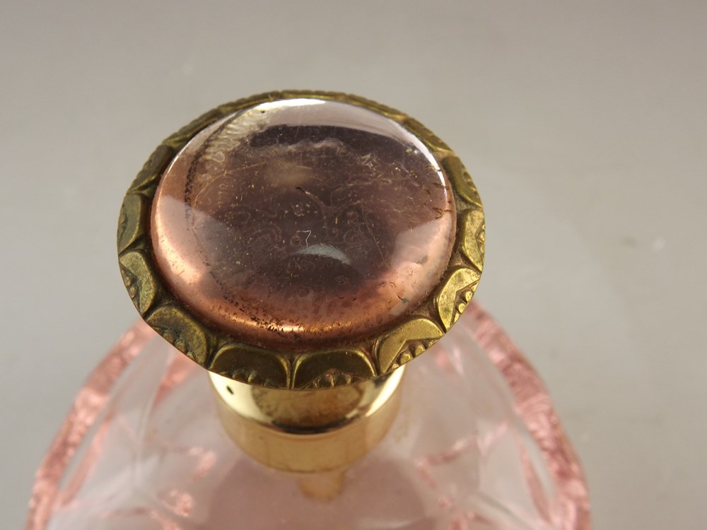 West German Pink Glass Perfume Bottle with Glass Top