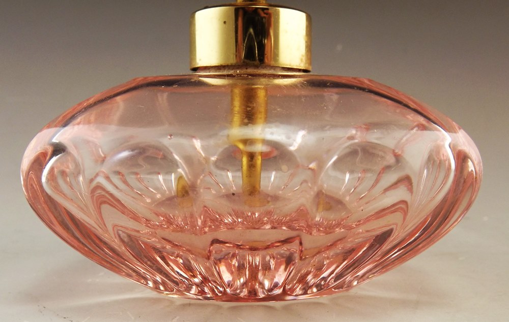 West German Pink Glass Perfume Bottle with Glass Top