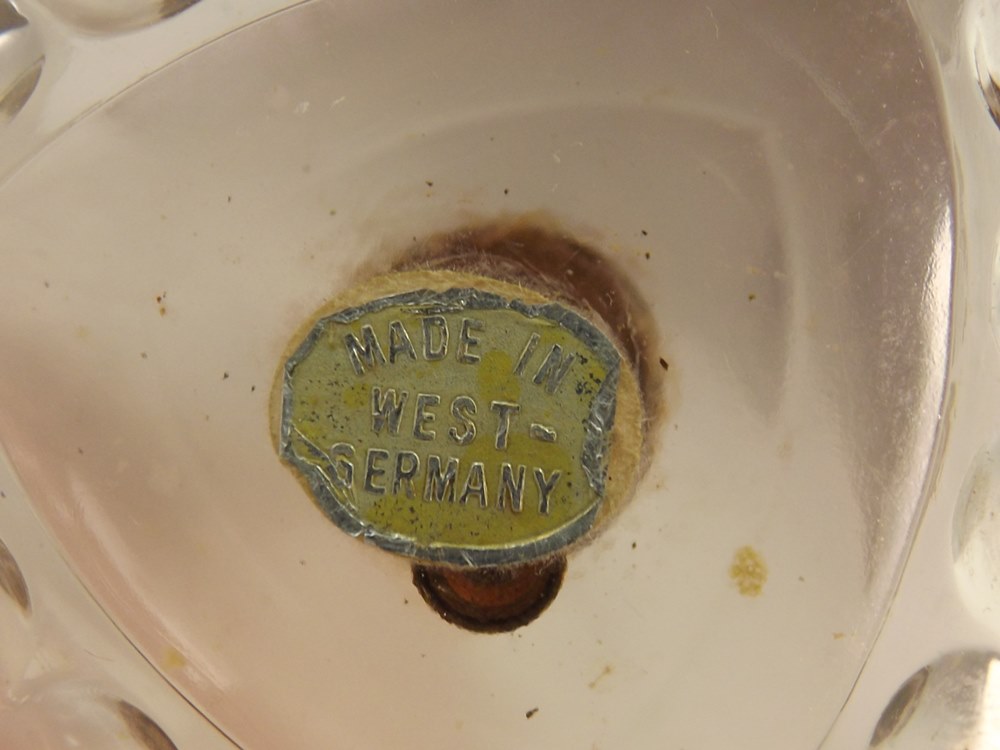 West German Pink Glass Perfume Bottle with Glass Top