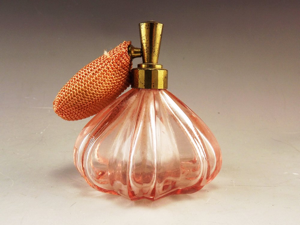 Art Deco Pink Depression Perfume Bottle with Atomizer