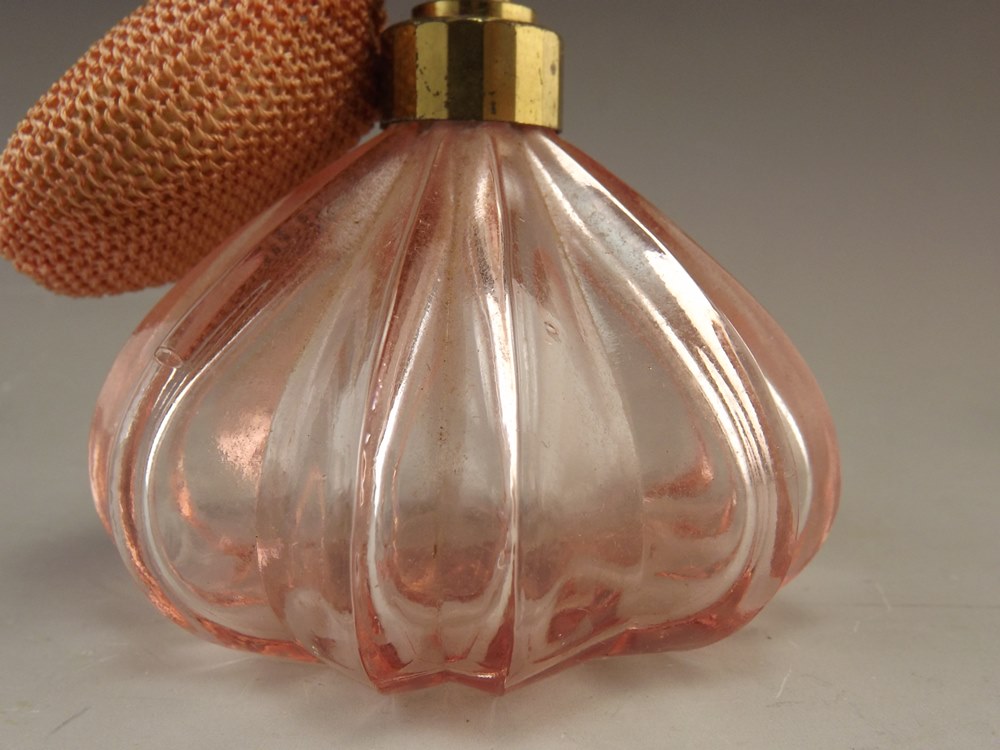 Art Deco Pink Depression Perfume Bottle with Atomizer