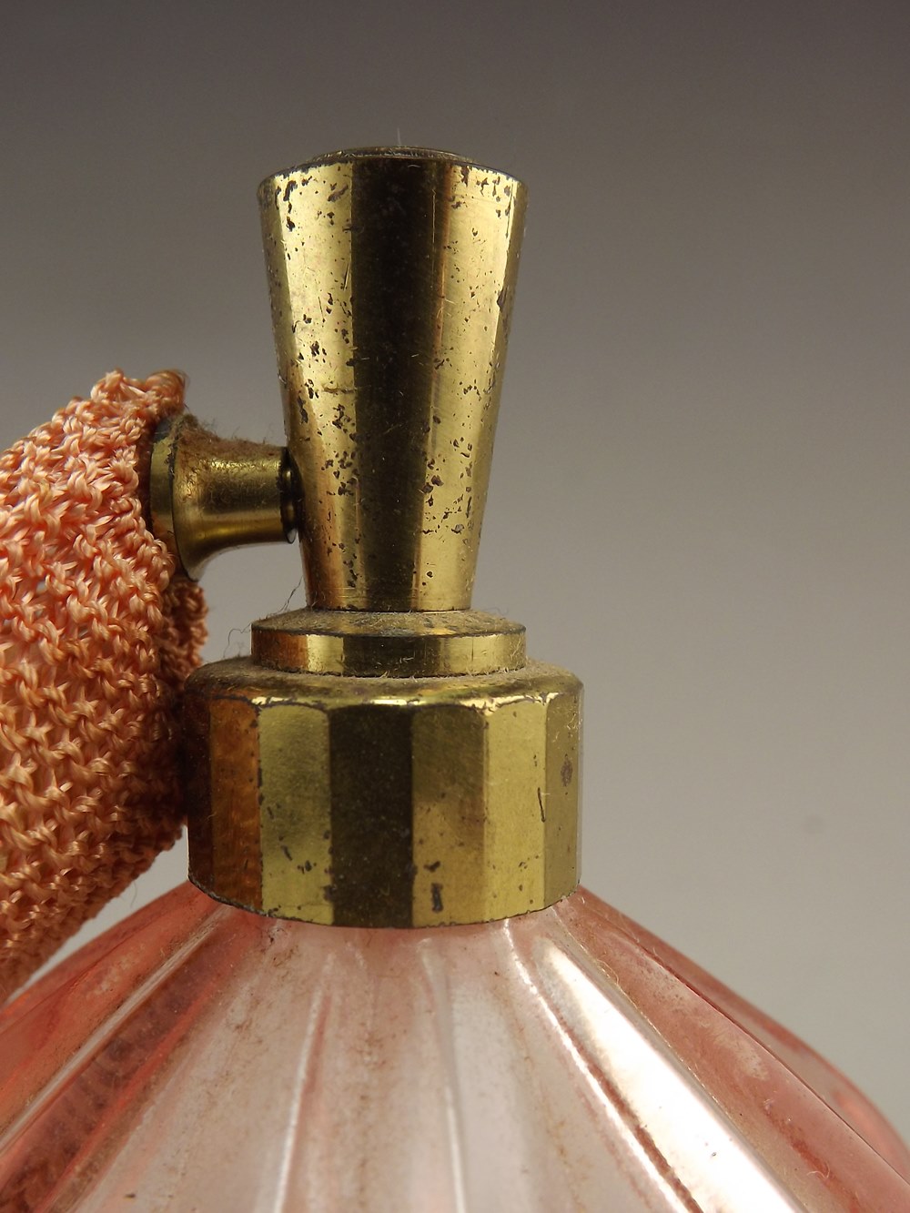 Art Deco Pink Depression Perfume Bottle with Atomizer