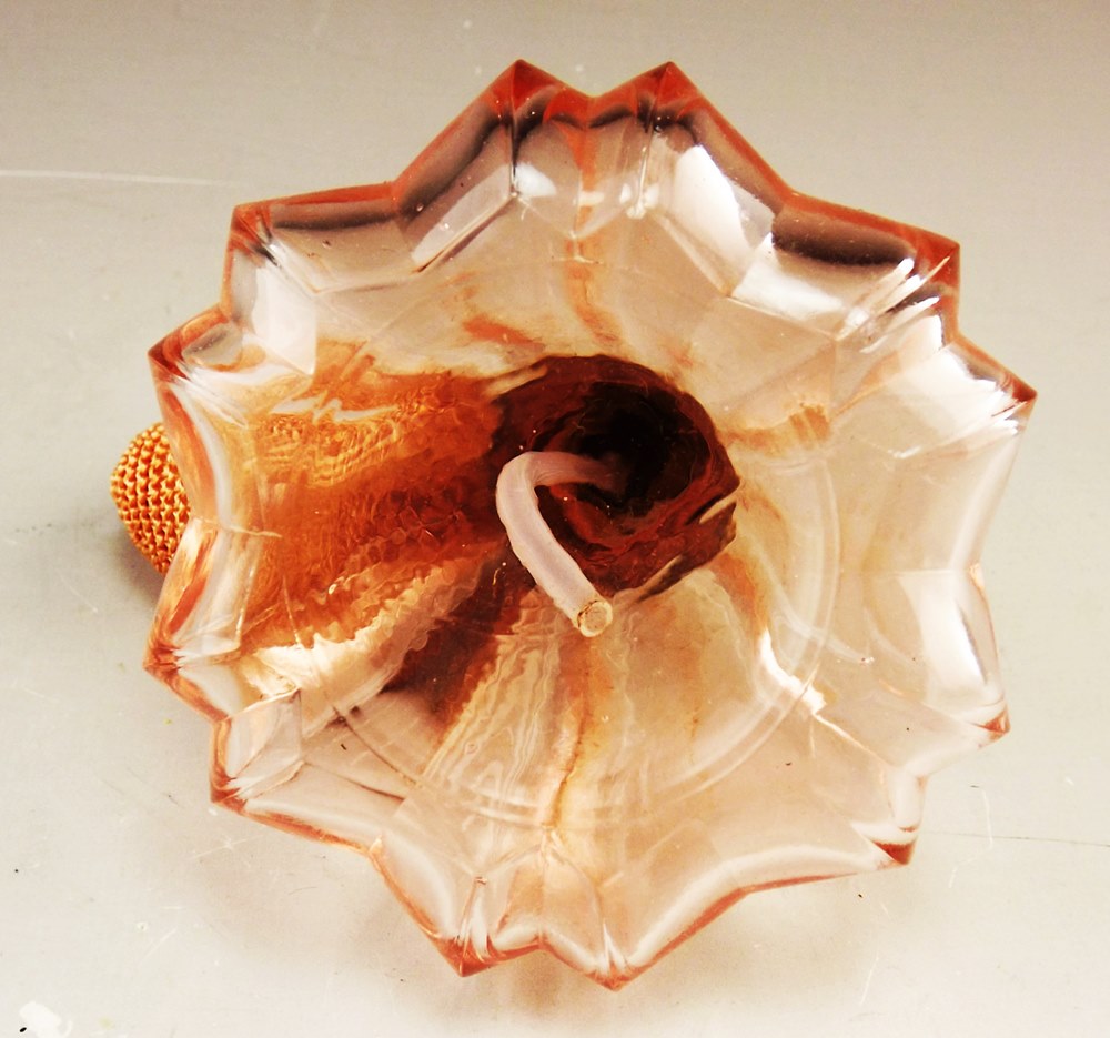 Art Deco Pink Depression Perfume Bottle with Atomizer