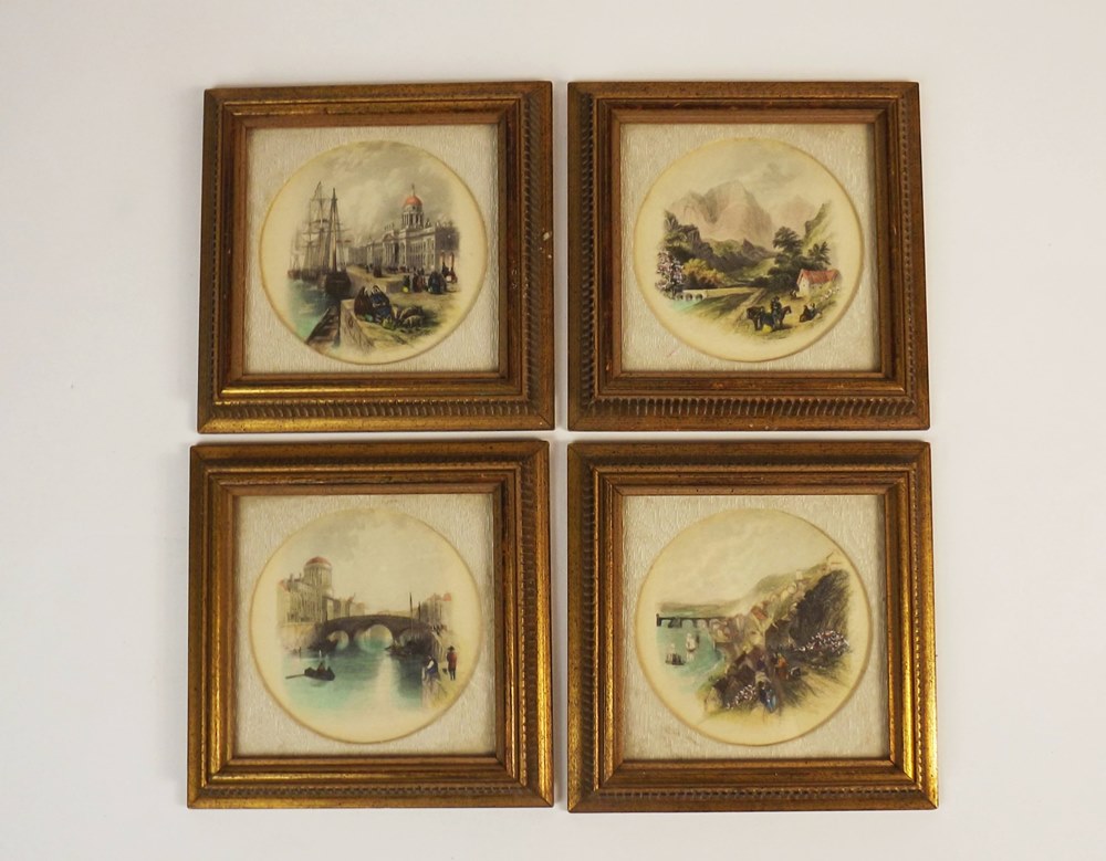 Four Vintage Sungott Hand Tinted European Engravings