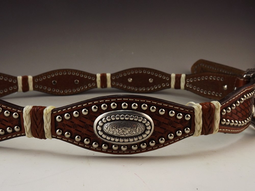 Group of Leather Belts and Vintage Drawstring Bag