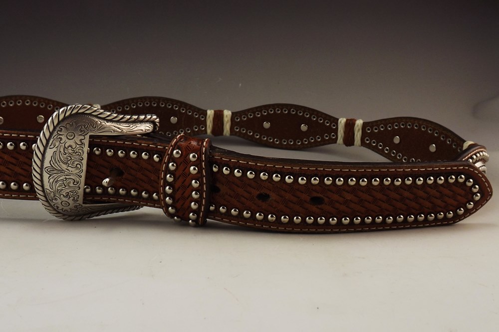 Group of Leather Belts and Vintage Drawstring Bag