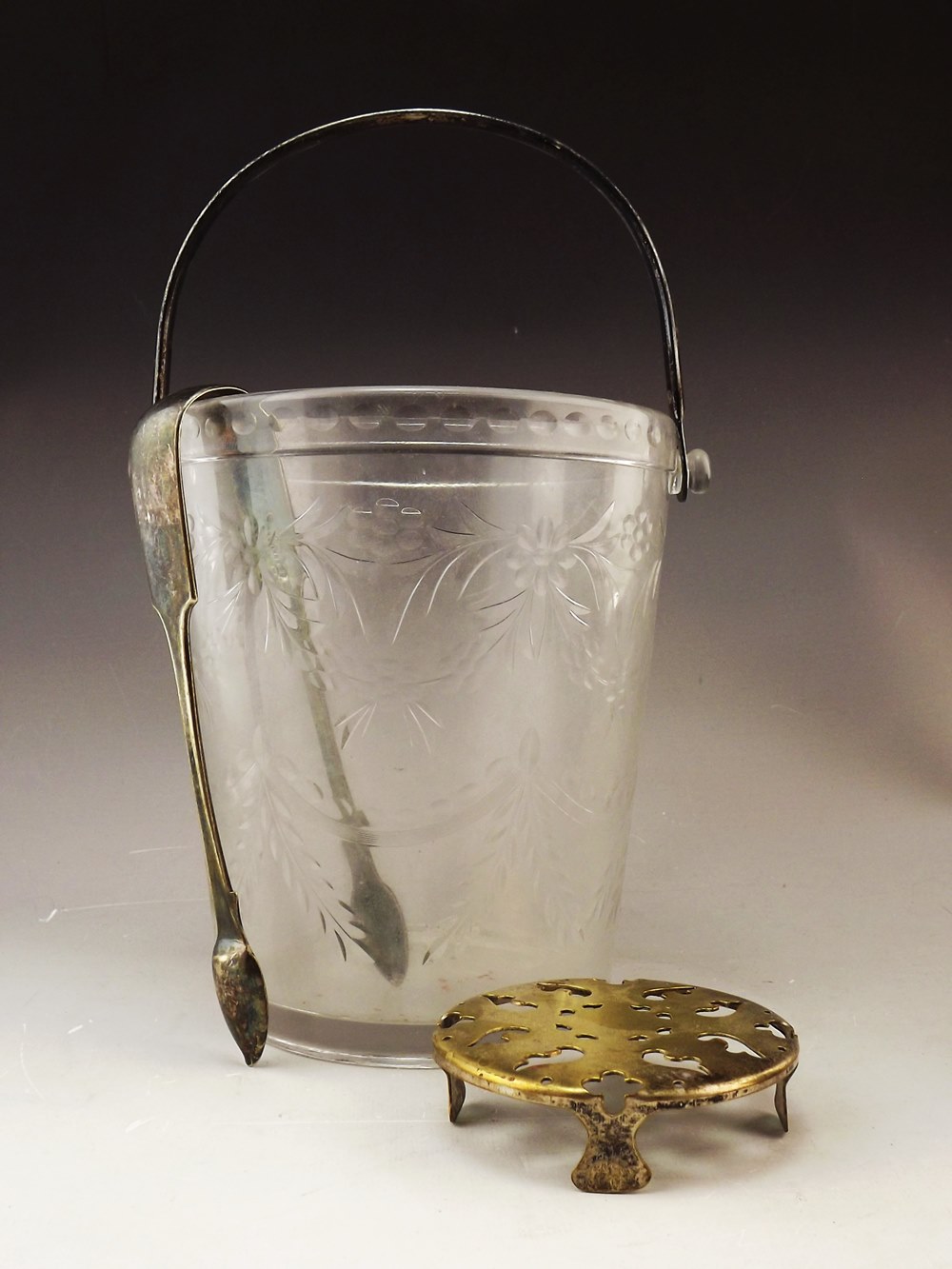 Trio of Vintage Silverplate and Etched Glass Ice Buckets