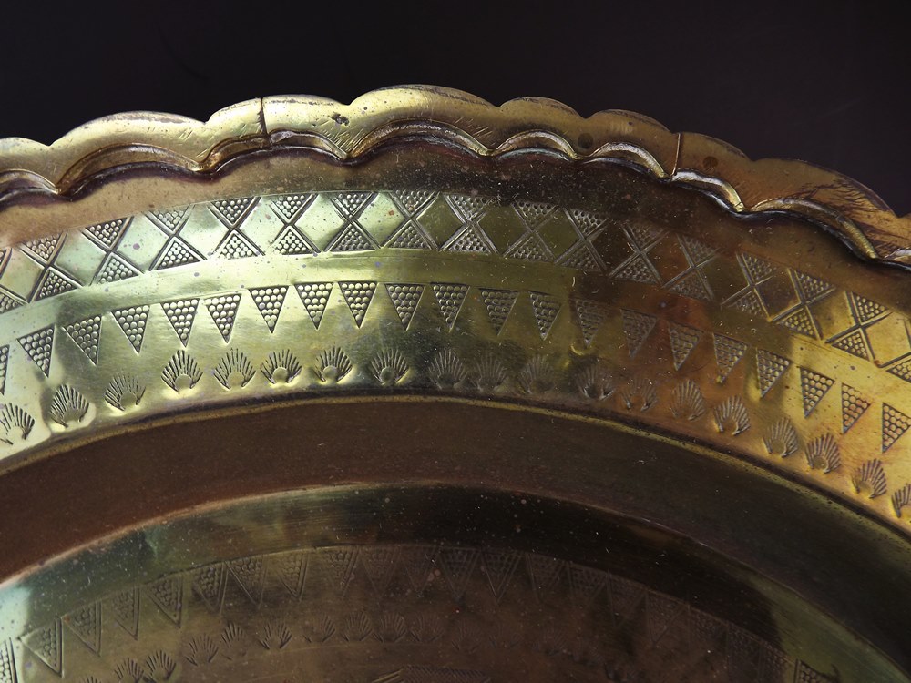 Vintage Hong Kong Rossin Floral-Decorated Brass Plate