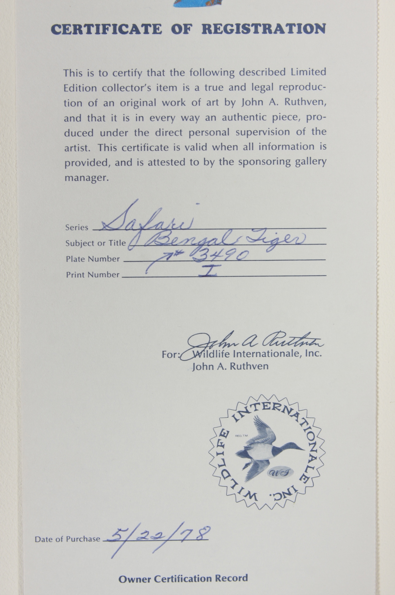 John Ruthven "Bengal Tiger"