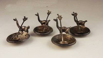 Vintage Peruvian Coin Silver Salt Dishes and Spoons