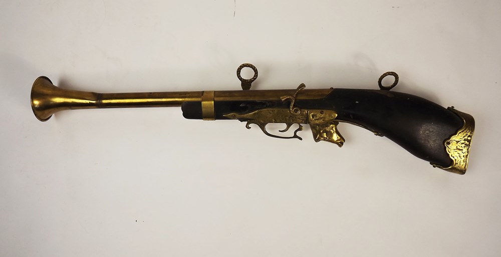 Boar Head Brass and Wood Decorative Gun