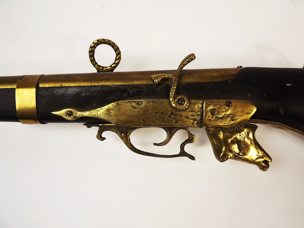 Boar Head Brass and Wood Decorative Gun