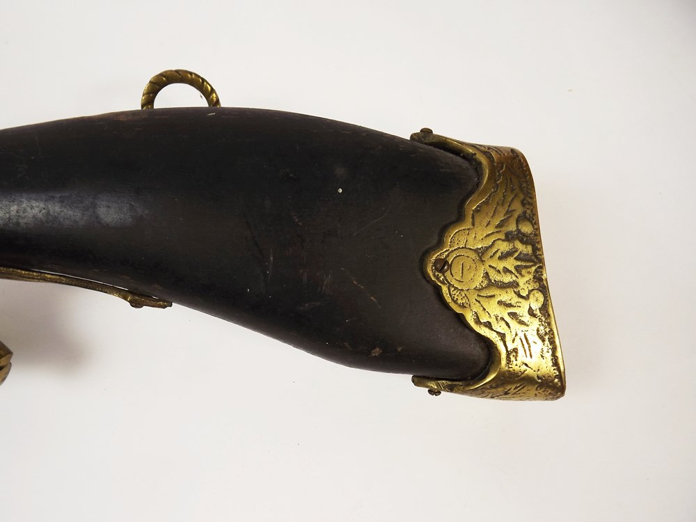 Boar Head Brass and Wood Decorative Gun