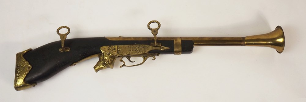 Boar Head Brass and Wood Decorative Gun