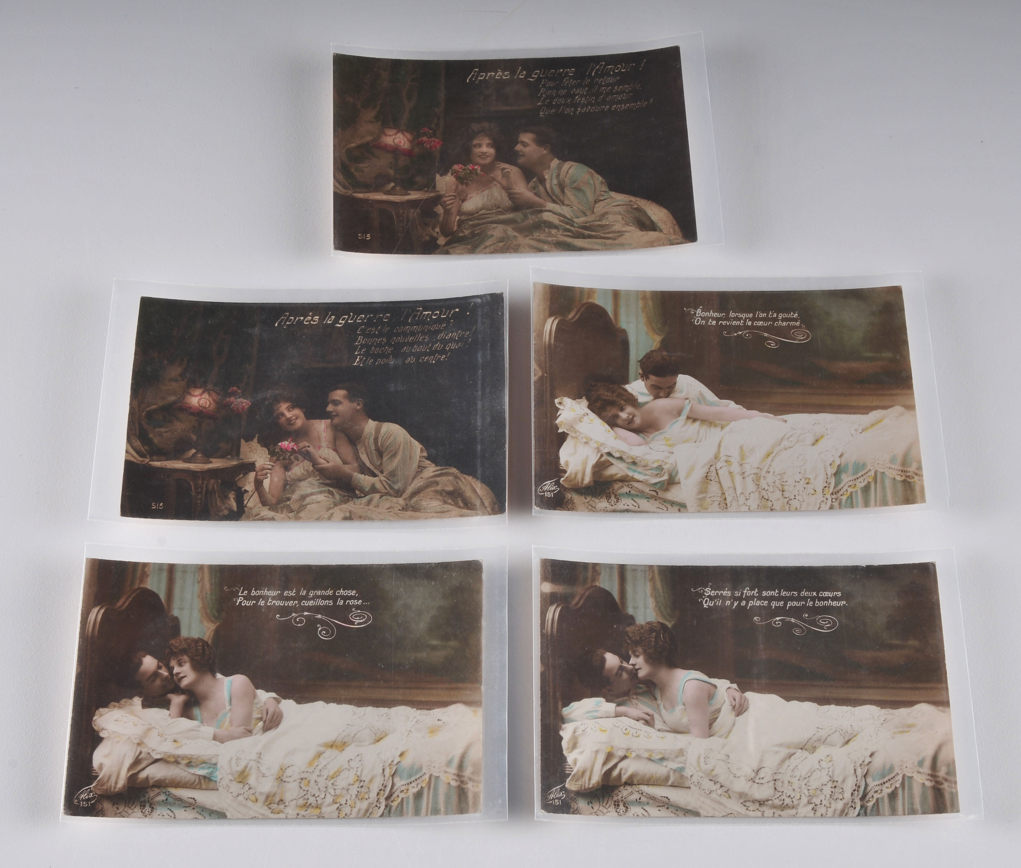 9 vintage sepia toned and hand colored Parisian "L'Amour" postcards 