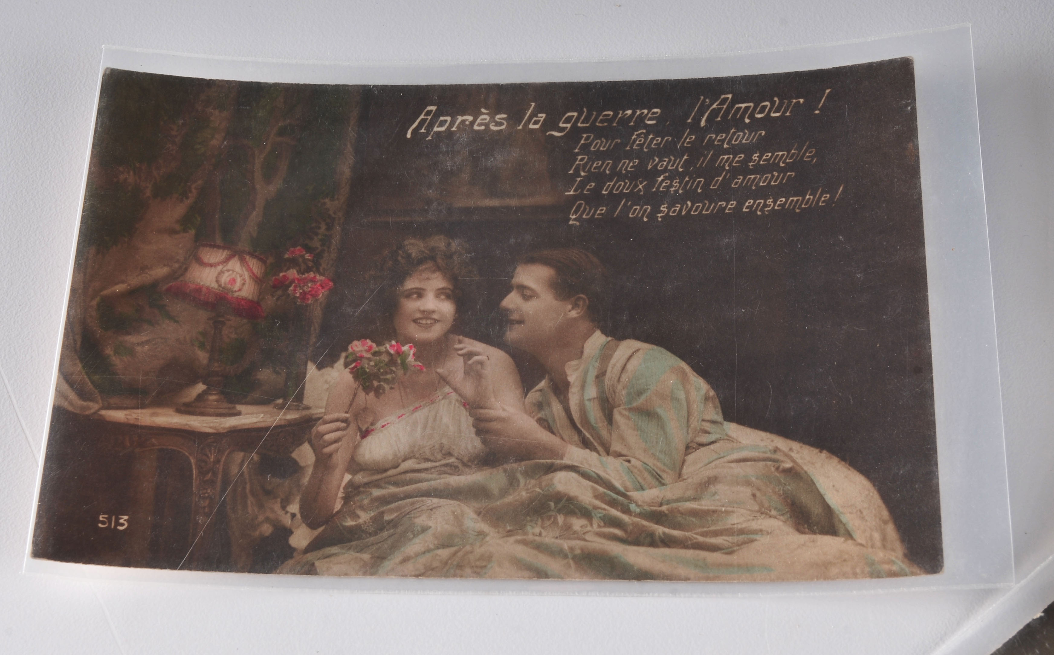 9 vintage sepia toned and hand colored Parisian "L'Amour" postcards 