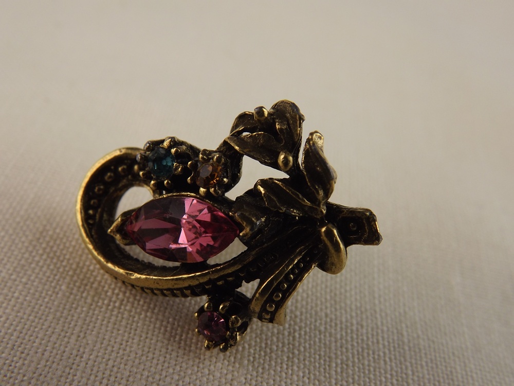 Vintage Coro Stone Earrings, Victorian Style Pendant Earrings, and Sterling Silver Ribbon Pin