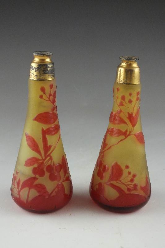 Pair of Cameo Glass Perfumes, marked Galle
