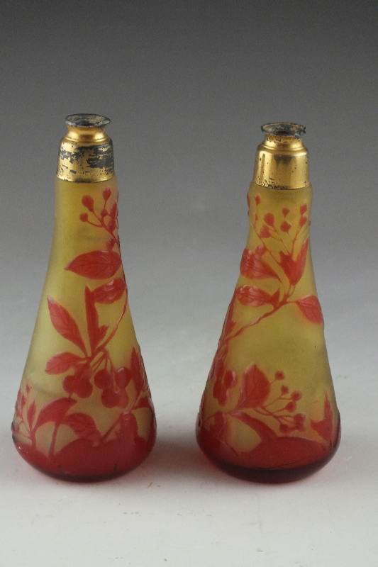 Pair of Cameo Glass Perfumes, marked Galle