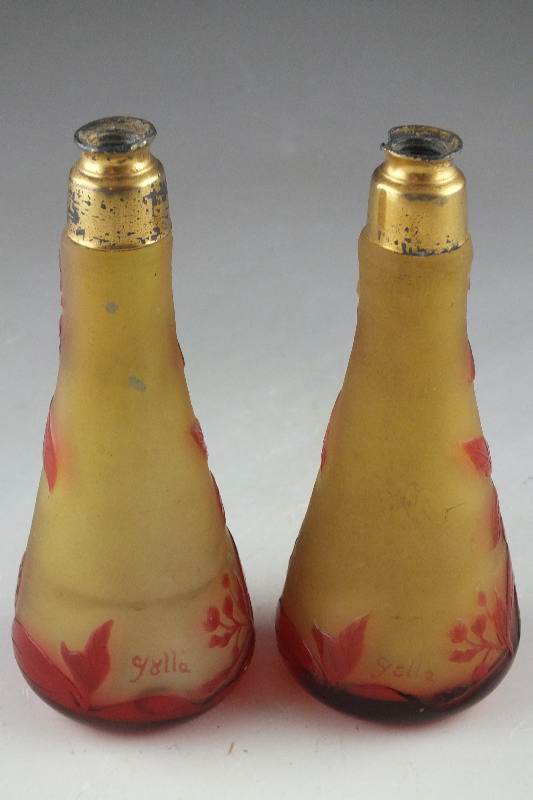 Pair of Cameo Glass Perfumes, marked Galle