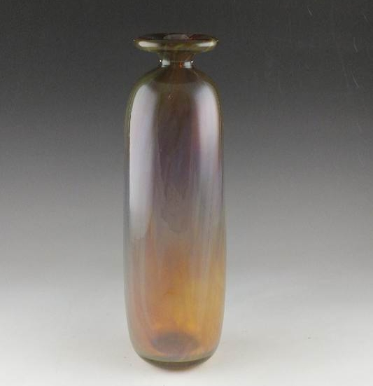 A tall hand blown art glass vase signed by artist, Robert Barber